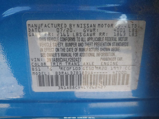 3N1AB8CV4LY262427 Nissan Sentra Sv Xtronic Cvt