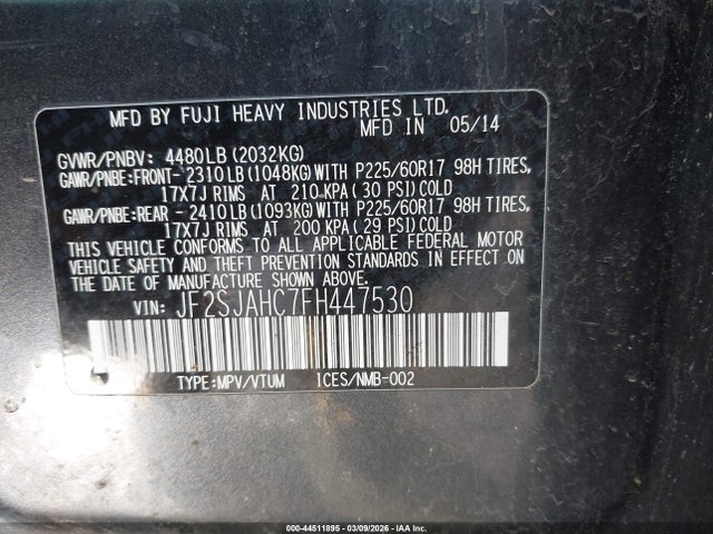 Subaru Forester 2.5i Limited 2015 JF2SJAHC7FH447530 Image 9