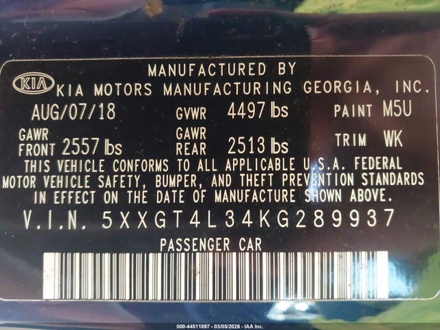 2019 KIA OPTIMA 5XXGT4L34KG289937 Photo 8