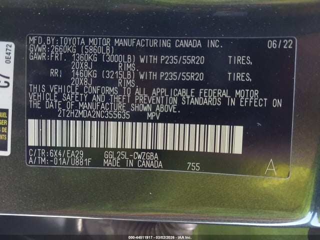 Aukcja sprzedaży 2022 Lexus Rx 350, vin: 2T2HZMDA2NC355635, numer aukcji: 44511917