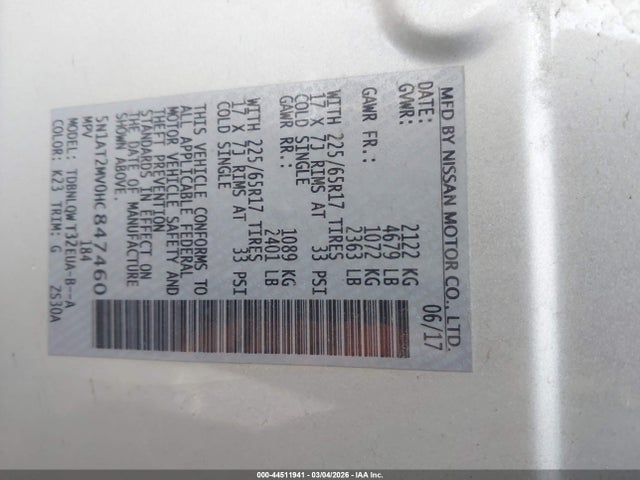 Nissan ROGUE SV 2017 5N1AT2MV0HC847460 Image 9