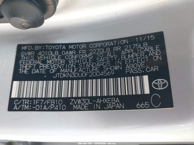 Toyota Prius Two 2015 JTDKN3DU0F2004569 Image 9
