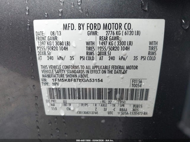 1FM5K8F87EGA53154 Ford Explorer Limited