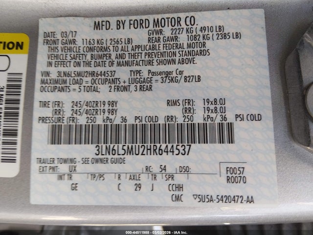 3LN6L5MU2HR644537 Lincoln Mkz Hybrid Reserve