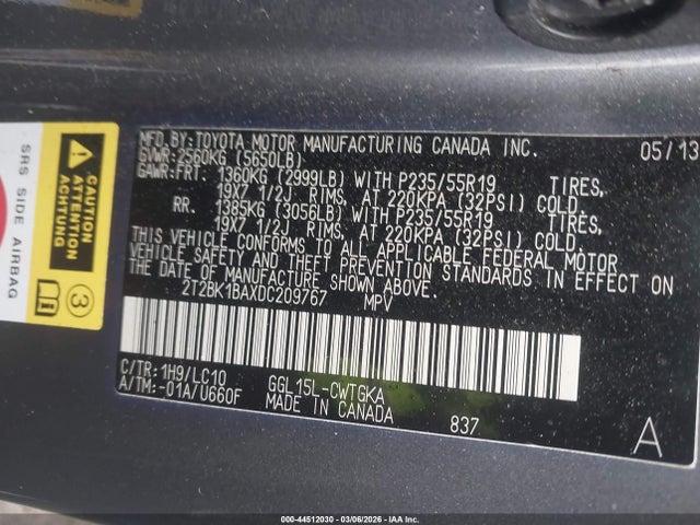 Aukcja sprzedaży 2013 Lexus Rx 350, vin: 2T2BK1BAXDC209767, numer aukcji: 44512030