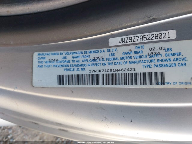 2001 VOLKSWAGEN NEW BEETLE 3VWCK21C91M462421 Photo 8