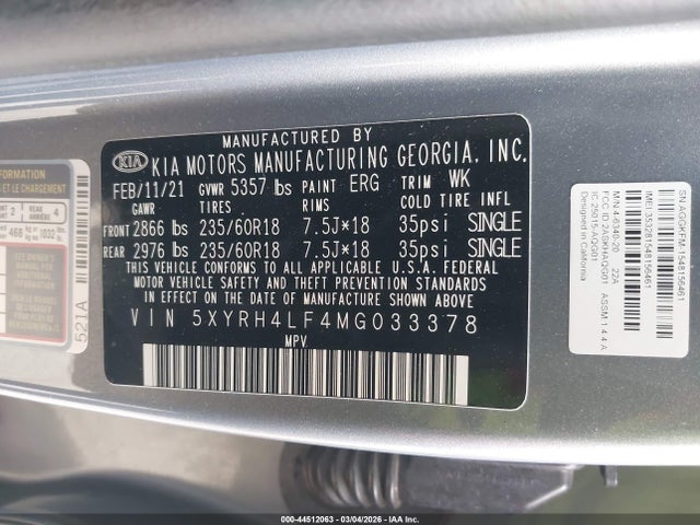 KIA SORENTO EX 2021 5XYRH4LF4MG033378 Image 9