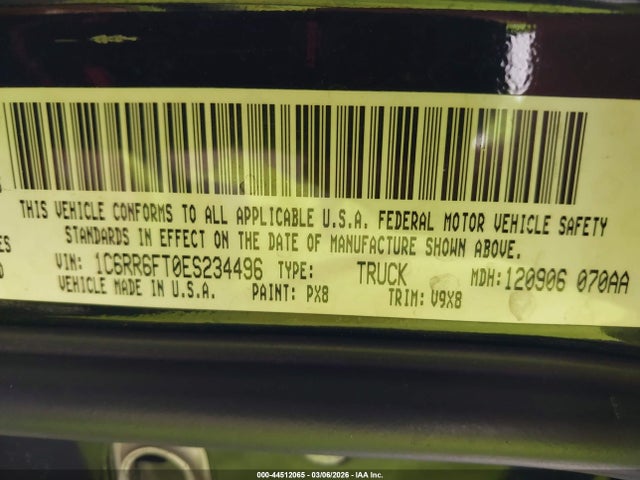 2014 Ram 1500 Express მანქანა იყიდება აუქციონზე, vin: 1C6RR6FT0ES234496, აუქციონის ნომერი: 44512065