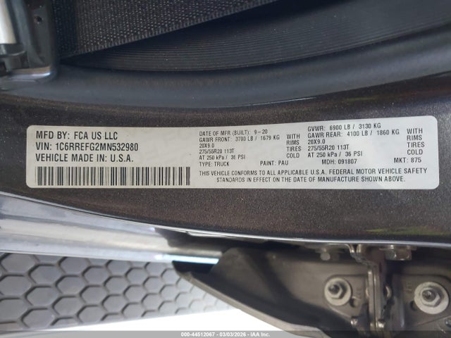 Aukcja sprzedaży 2021 Ram 1500 Big Horn  4x2 5'7 Box, vin: 1C6RREFG2MN532980, numer aukcji: 44512067