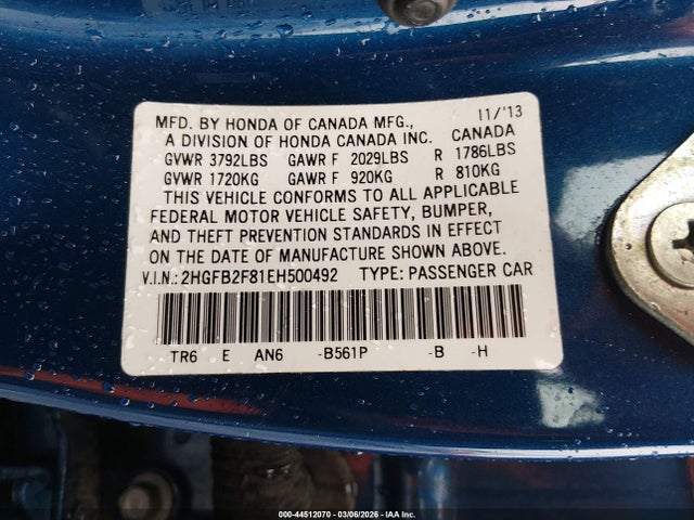 2HGFB2F81EH500492 Honda CIVIC EX