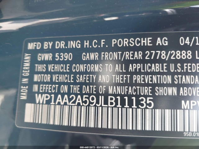 44512072 :رقم المزاد ، WP1AA2A59JLB11135 vin ، 2018 Porsche Macan مزاد بيع