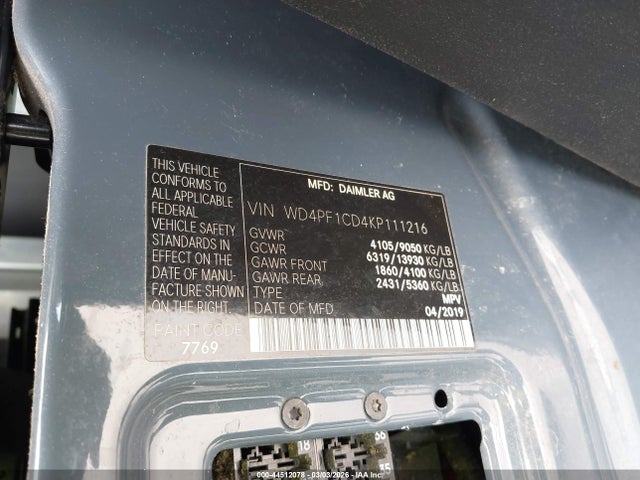2019 MERCEDES-BENZ SPRINTER 2500 WD4PF1CD4KP111216 Photo 8