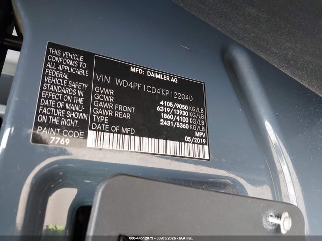 2019 MERCEDES-BENZ SPRINTER 2500 WD4PF1CD4KP122040 Photo 8