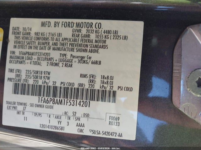 2015 FORD MUSTANG 1FA6P8AM1F5314201 Photo 8