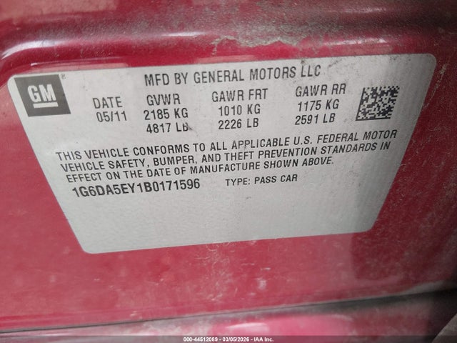 Продажа на аукционе авто 2011 Cadillac Cts Standard, vin: 1G6DA5EY1B0171596, номер лота: 44512089