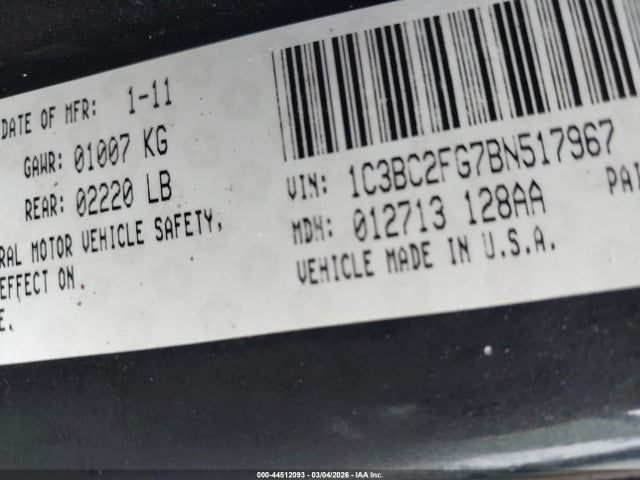 44512093 :رقم المزاد ، 1C3BC2FG7BN517967 vin ، 2011 Chrysler 200 Limited مزاد بيع