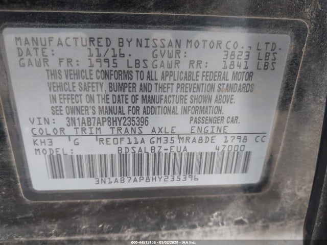 Aukcja sprzedaży 2017 Nissan Sentra S, vin: 3N1AB7AP8HY235396, numer aukcji: 44512106