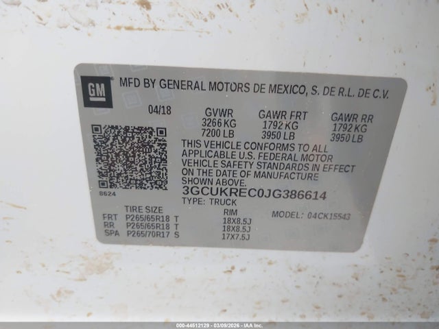 3GCUKREC0JG386614 Chevrolet Silverado 1500 1lt