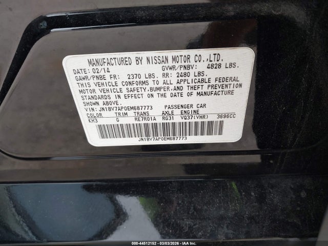 Продажа на аукционе авто 2014 Infiniti Q50, vin: JN1BV7AP0EM687773, номер лота: 44512152