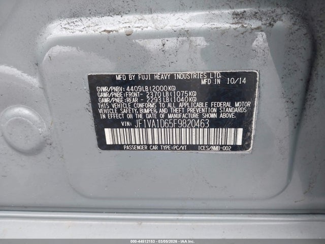 44512153 :رقم المزاد ، JF1VA1D65F9820463 vin ، 2015 Subaru Wrx Premium مزاد بيع