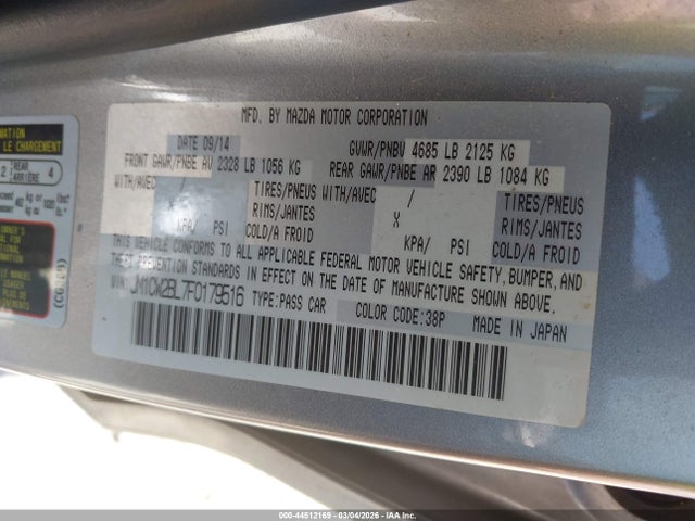 2015 Mazda Mazda5 Sport მანქანა იყიდება აუქციონზე, vin: JM1CW2BL7F0179516, აუქციონის ნომერი: 44512169