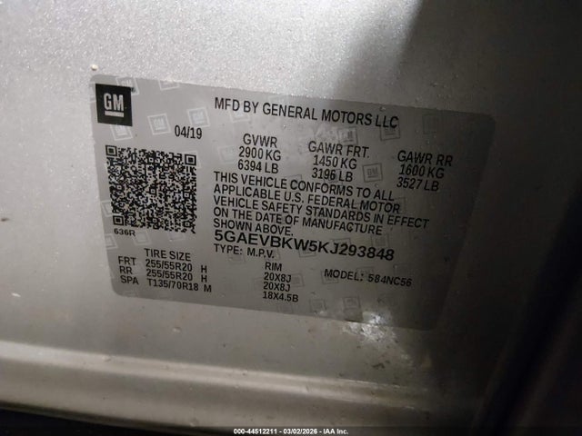 44512211 :رقم المزاد ، 5GAEVBKW5KJ293848 vin ، 2019 Buick Enclave Awd Premium مزاد بيع