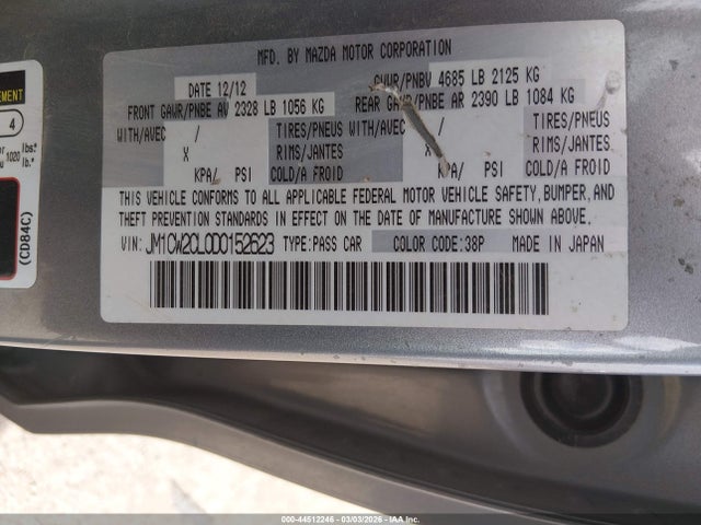 Aukcja sprzedaży 2013 Mazda Mazda5 Touring, vin: JM1CW2CL0D0152623, numer aukcji: 44512246