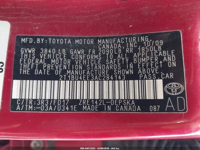 Продажа на аукционе авто 2010 Toyota Corolla S, vin: 2T1BU4EE3AC284143, номер лота: 44512253