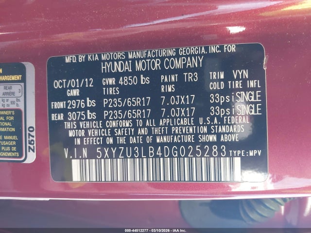 Продаж на аукціоні авто 2013 Hyundai Santa Fe Sport, vin: 5XYZU3LB4DG025283, номер лоту: 44512277
