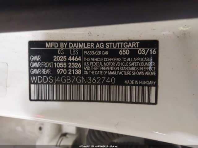 Продаж на аукціоні авто 2016 Mercedes-benz Cla 250 4matic, vin: WDDSJ4GB7GN362740, номер лоту: 44512278