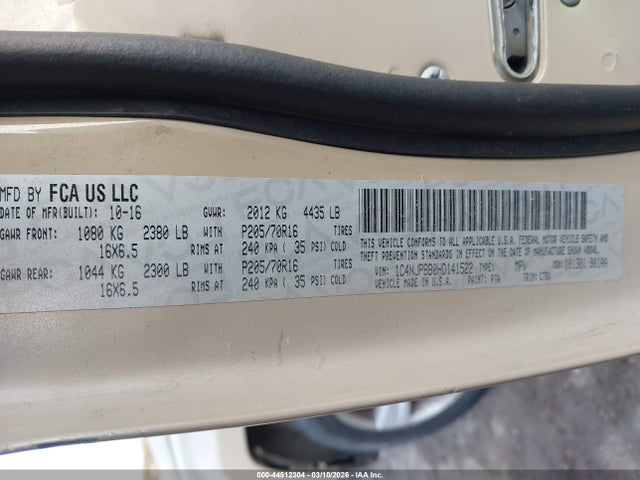 44512304 :رقم المزاد ، 1C4NJPBB0HD141522 vin ، 2017 Jeep Patriot Sport Fwd مزاد بيع