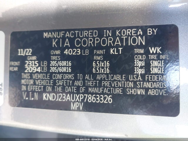 Продажа на аукционе авто 2023 Kia Soul Lx, vin: KNDJ23AUXP7863326, номер лота: 44512316