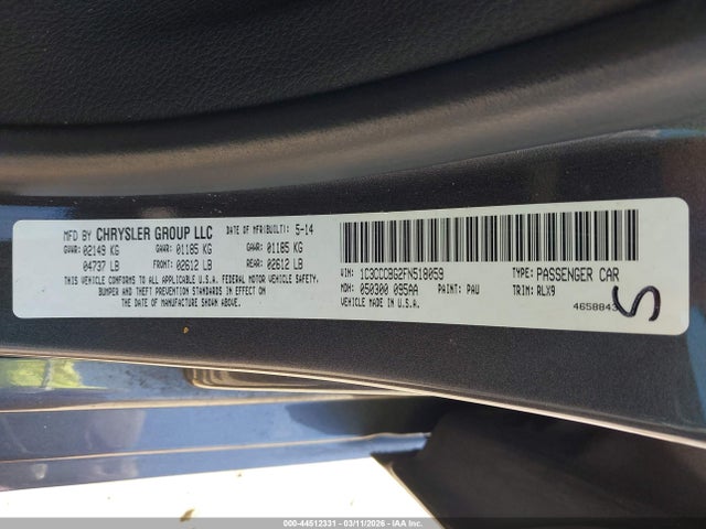 Продажа на аукционе авто 2015 Chrysler 200 S, vin: 1C3CCCBG2FN518059, номер лота: 44512331