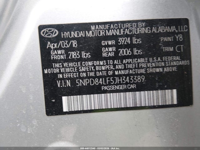 Hyundai ELANTRA SEL 2018 5NPD84LF5JH343389 Image 9