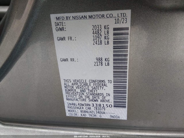 1N4BL4DW3RN338150 Nissan Altima Sv Intelligent Awd