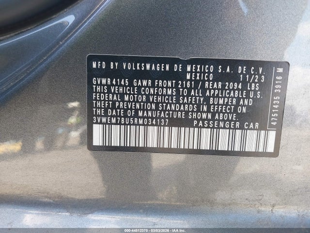 Продаж на аукціоні авто 2024 Volkswagen Jetta 1.5t Se, vin: 3VWEM7BU5RM034137, номер лоту: 44512370