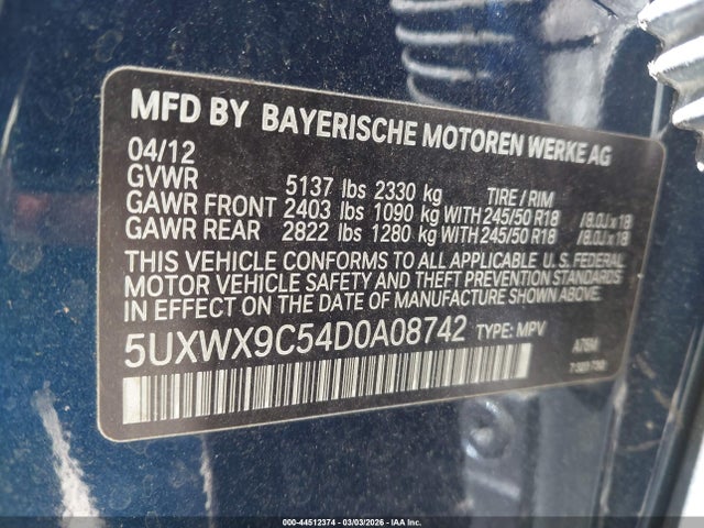 Продажа на аукционе авто 2013 Bmw X3 Xdrive28i, vin: 5UXWX9C54D0A08742, номер лота: 44512374
