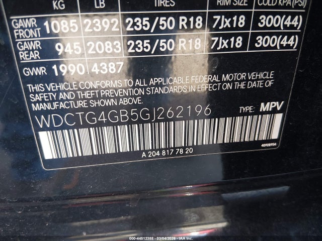 Продажа на аукционе авто 2016 Mercedes-benz Gla 250 4matic, vin: WDCTG4GB5GJ262196, номер лота: 44512388
