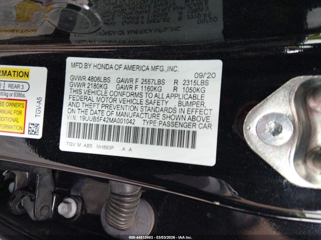 Aukcja sprzedaży 2021 Acura Tlx Technology Package, vin: 19UUB5F42MA001042, numer aukcji: 44512403