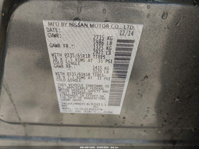 Nissan Pathfinder Sl 2015 5N1AR2MM0FC630011 Image 9