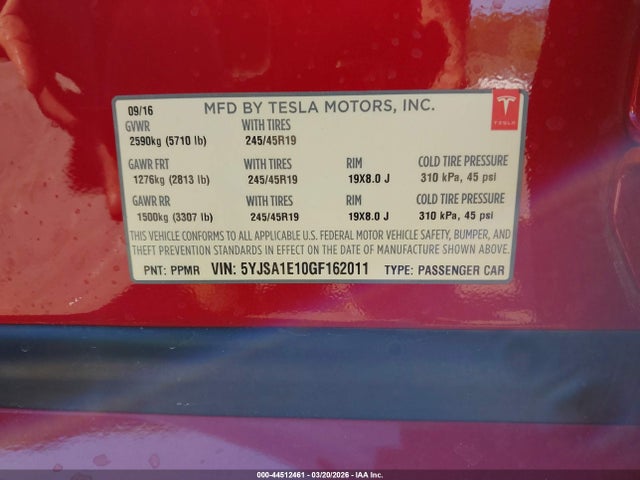 5YJSA1E10GF162011 Tesla Model S 60/70/75/85