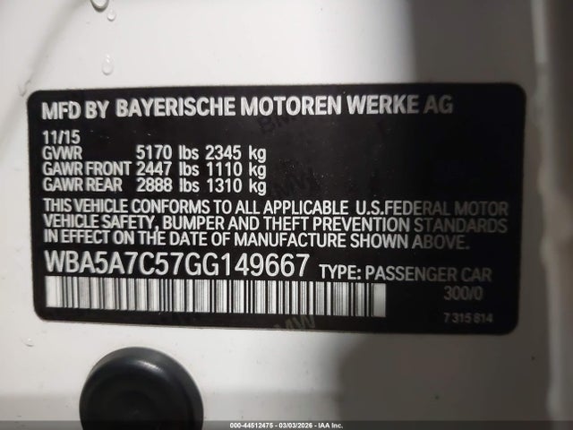 Aukcja sprzedaży 2016 Bmw 528i Xdrive, vin: WBA5A7C57GG149667, numer aukcji: 44512475