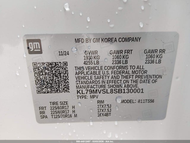 44512497 :رقم المزاد ، KL79MVSL8SB130001 vin ، 2025 Chevrolet Trailblazer Fwd Activ مزاد بيع