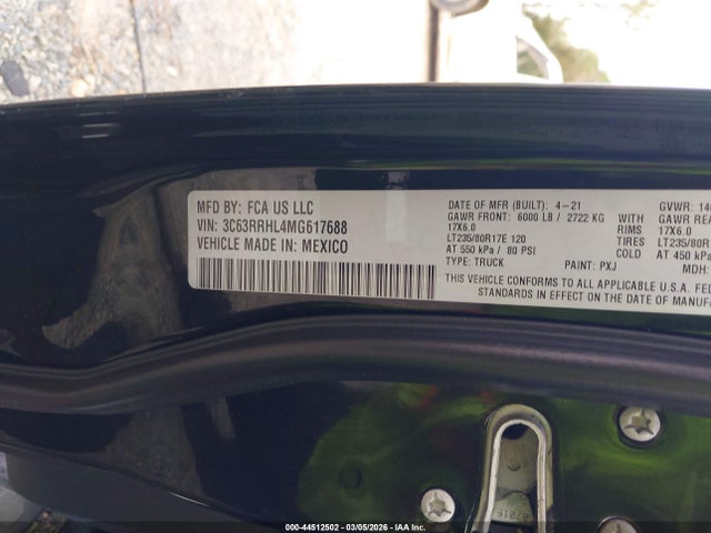 44512502 :رقم المزاد ، 3C63RRHL4MG617688 vin ، 2021 Ram 3500 Big Horn  4x4 8' Box مزاد بيع