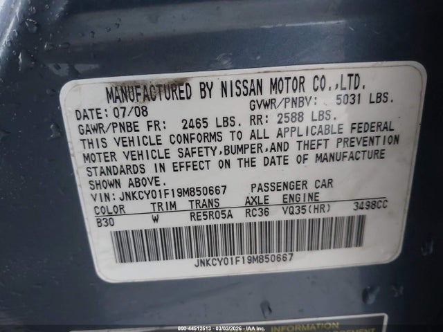 Aukcja sprzedaży 2009 Infiniti M35x, vin: JNKCY01F19M850667, numer aukcji: 44512513