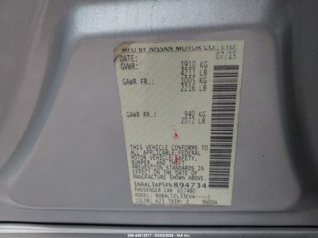 1N4AL3AP5FN894734 Nissan Altima 2.5 Sl