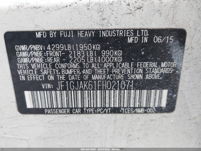 JF1GJAK61FH021071 Subaru Impreza 2.0i Premium
