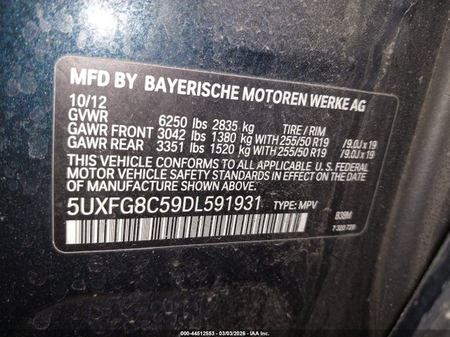 2013 Bmw X6 Xdrive50i მანქანა იყიდება აუქციონზე, vin: 5UXFG8C59DL591931, აუქციონის ნომერი: 44512553