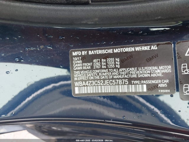 2018 Bmw 430i Xdrive მანქანა იყიდება აუქციონზე, vin: WBA4Z3C52JEC57875, აუქციონის ნომერი: 44512555