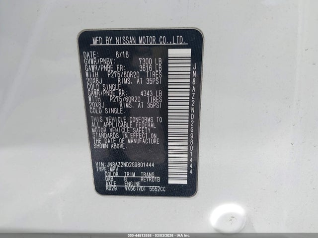 2016 Infiniti Qx80 მანქანა იყიდება აუქციონზე, vin: JN8AZ2ND2G9801444, აუქციონის ნომერი: 44512558